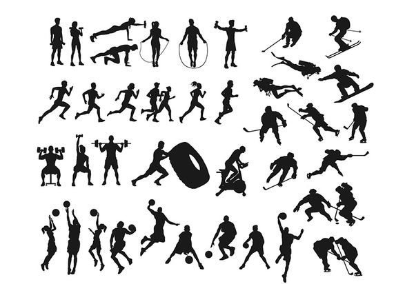 Es gibt so viele Sportarten. Hier sind zahlreiche als Silhouetten abgebildet. Silhouettieren war ein geselliger Zeitvertreib der Menschen in der Zeit der Aufklärung. 