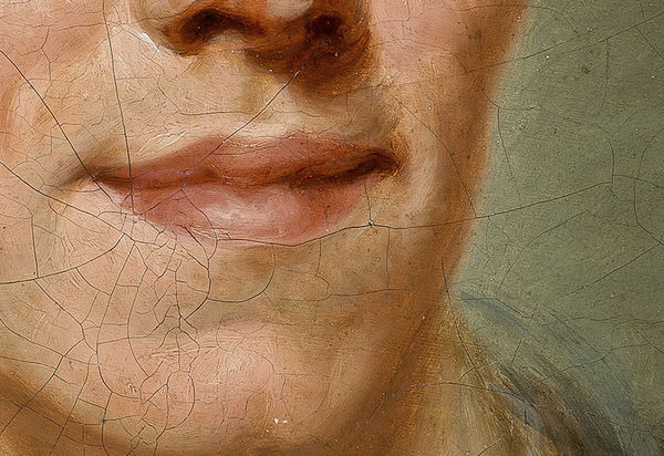 Das Bild zum Thema Gefühl zeigt den Ausschnitt eines Gesichts eines gemalten Porträts. Das Porträt in Gänze stellt Johann Georg Jacobi dar und hängt im Freundshcaftstempel des Gleimhaus – Museum der deutschen Aufklärung in Halberstadt. Man sieht die Mundpartie Jacobis und ein Stück seiner Nase. Der Mund ist zu einem leichten Lächelns verzogen.
